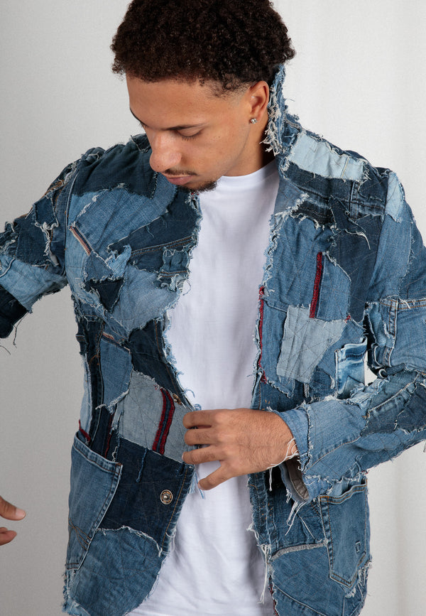 Handgefertigte Upcycling Designer-Jacke für Herren | Nachhaltiges Modestatement aus alten Jeans