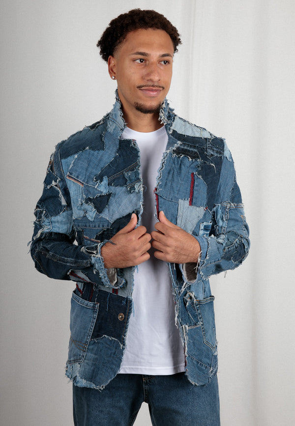 Handgefertigte Upcycling Designer-Jacke für Herren | Nachhaltiges Modestatement aus alten Jeans